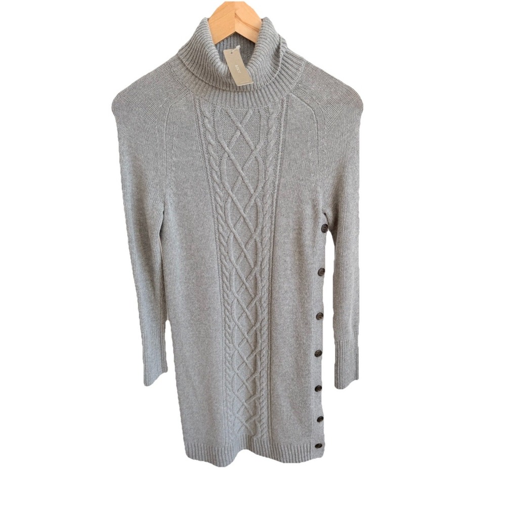 New J. Crew Womens XXS Wool Blend Cable Knit Turtleneck Sweater Dress Gray NWT